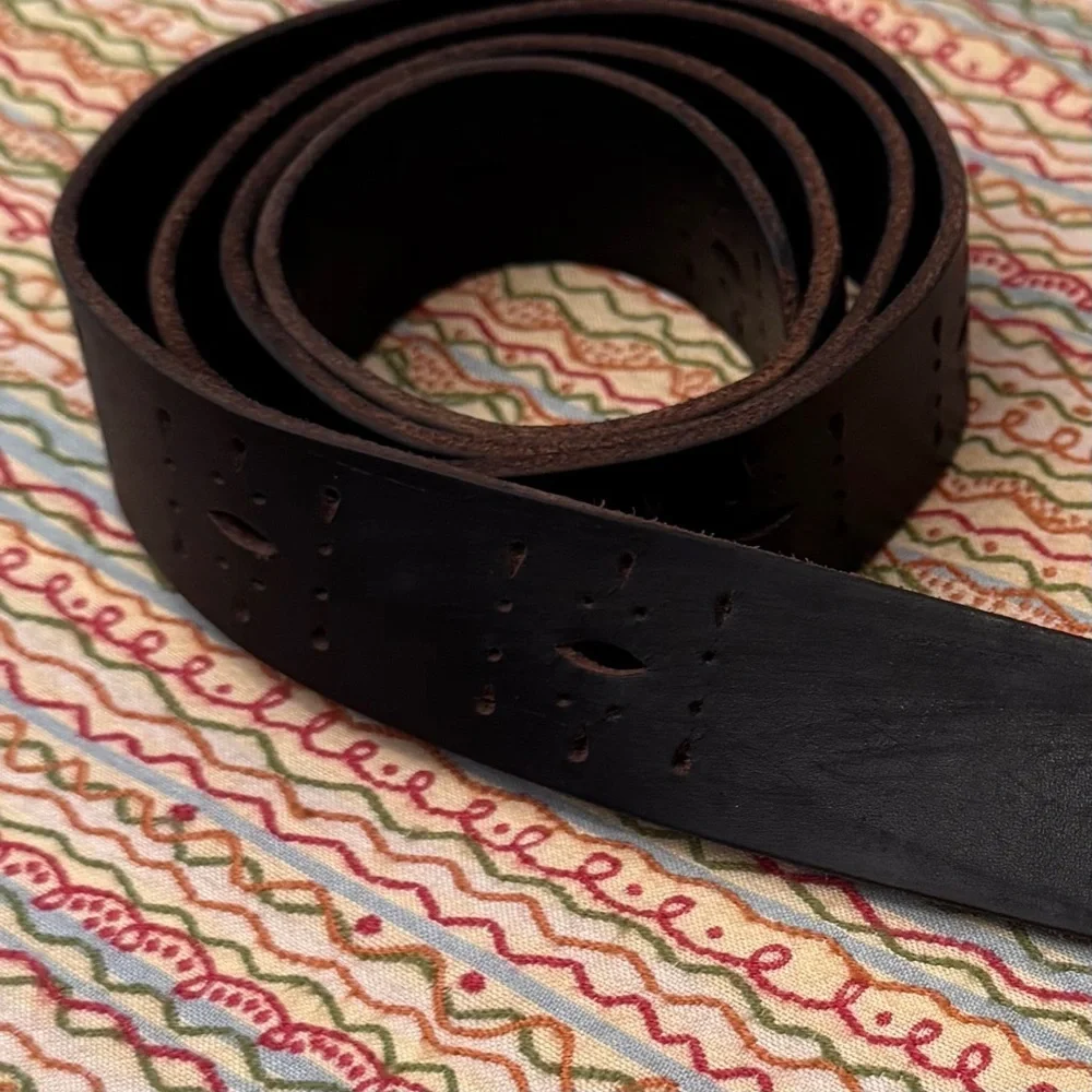 Vintage Leather Jean Belt Perforated Oval Casual size XL